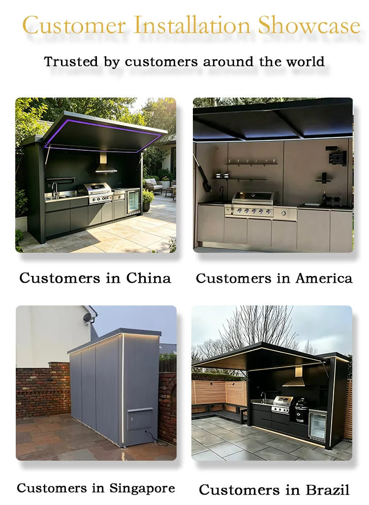 All-in-One Complete Custom Outdoor Kitchen, Premium Fully Equipped, Anti Wind Rain Snow for Residential Outdoor Use