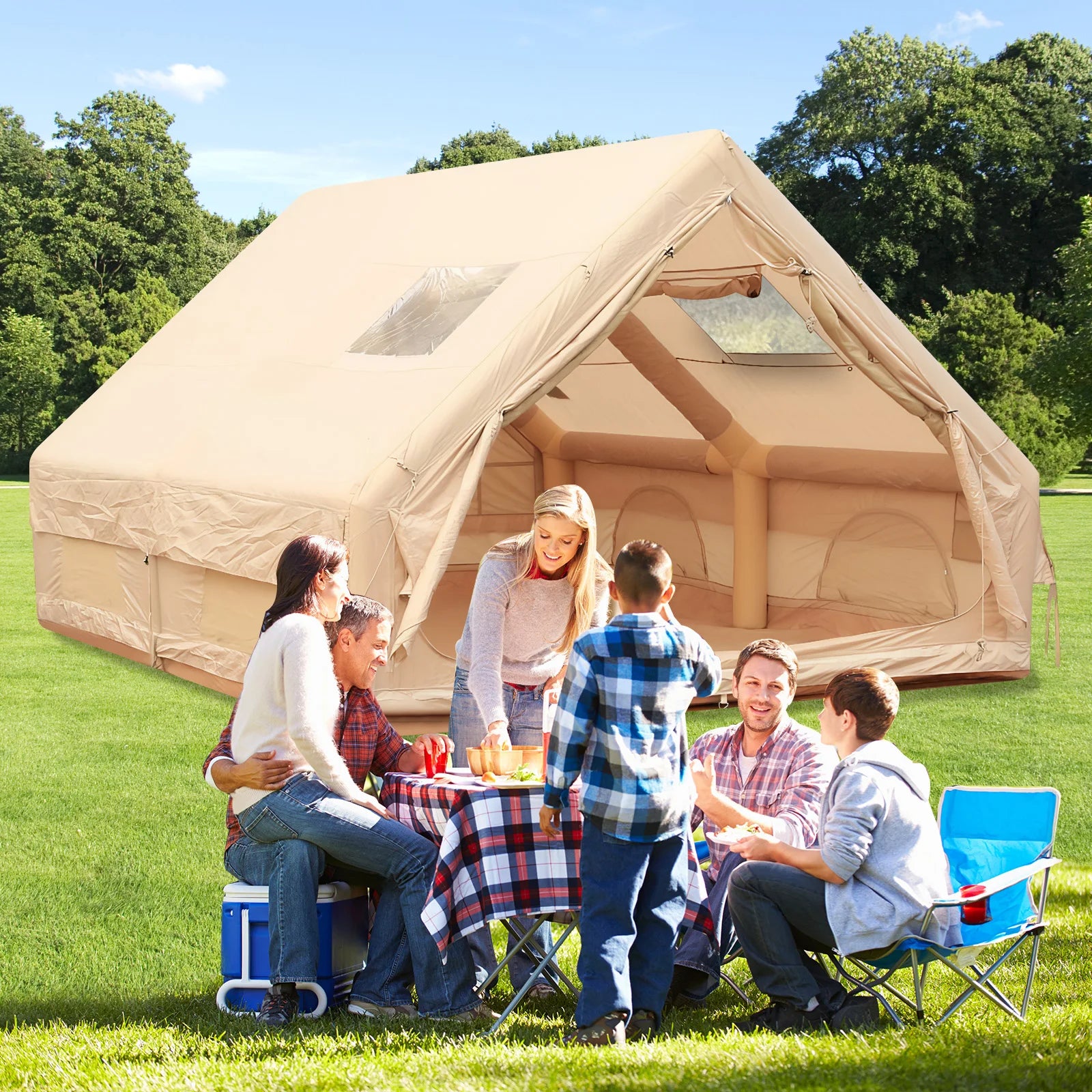 12m² Inflatable House with Skylight Air Glamping Tents Easy Setup Inflatable Camping Tent with Pump Camping with Mesh Windows
