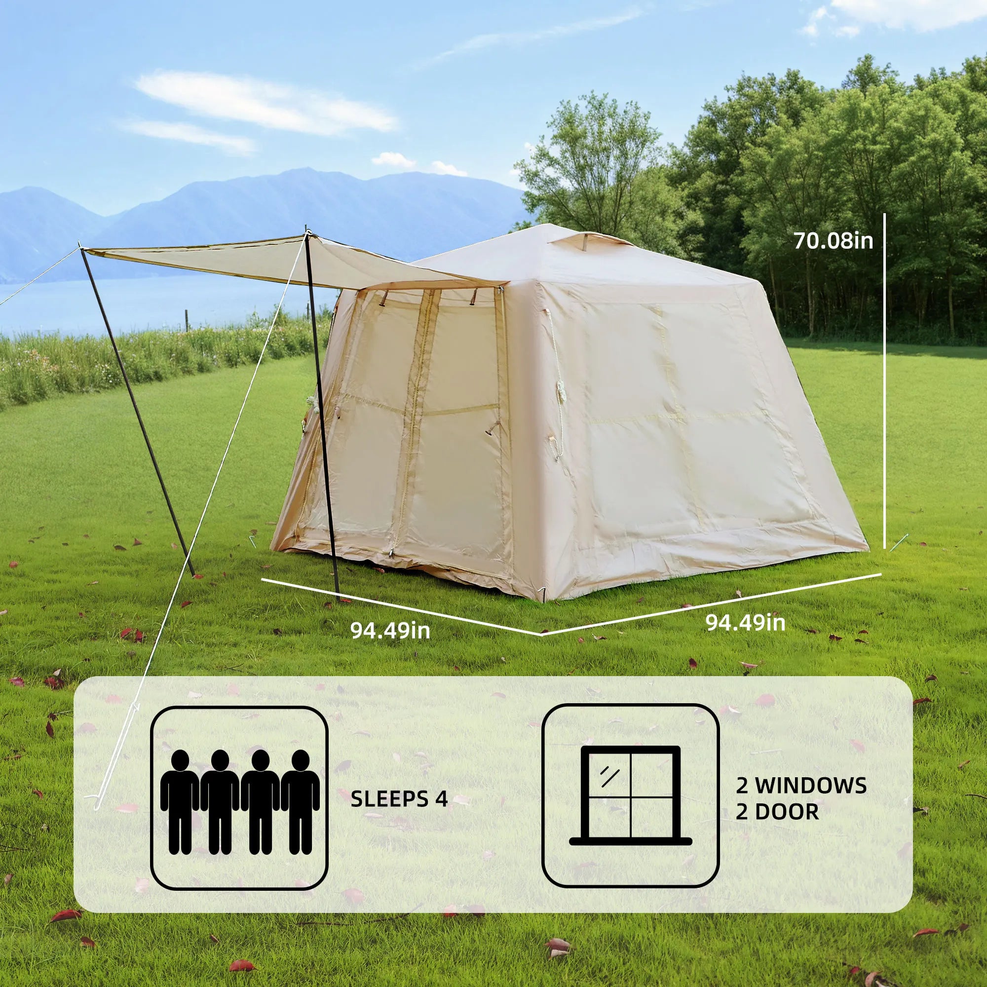 Inflatable Tent for 3-4 People  All-Weather Waterproof 4-Season Design with Quick Setup & Hand Pump