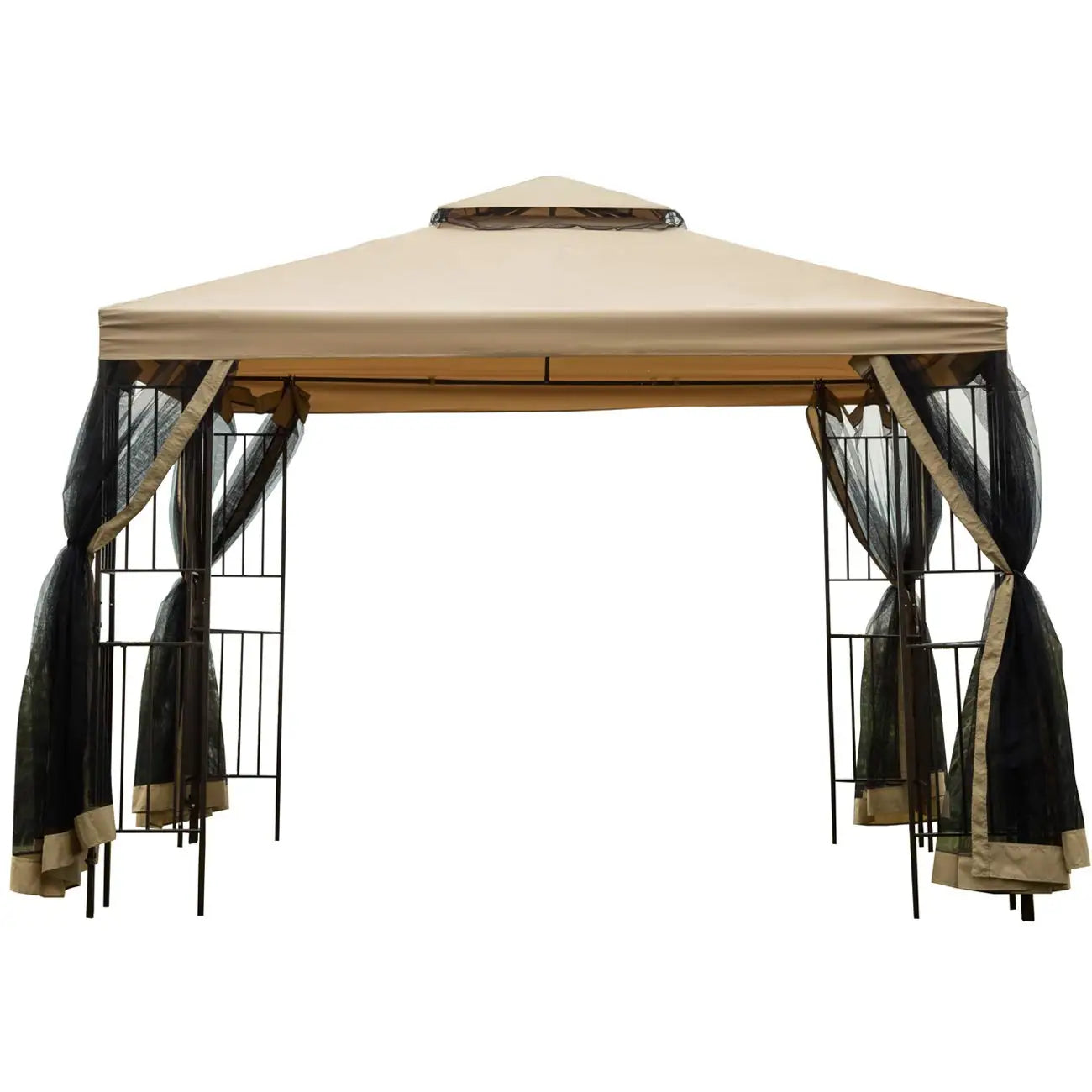 Gazebo de jardin 10' x 10' pour patio et cour arrière, gazebo à double toit ventilé, personnalisable
