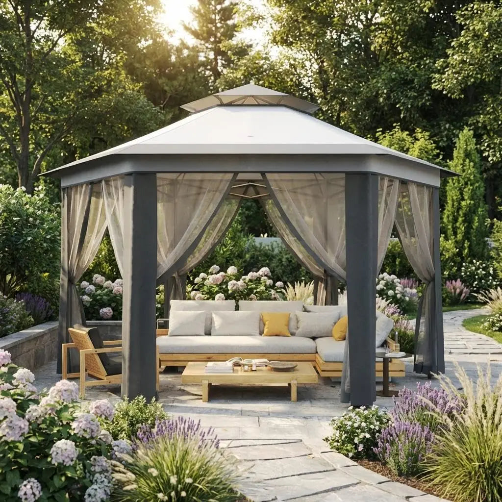 Tonnelle pop-up robuste 13x13 pieds à 6 côtés – Toit à double ventilation, fenêtres en maille, moustiquaire, réglable, personnalisable