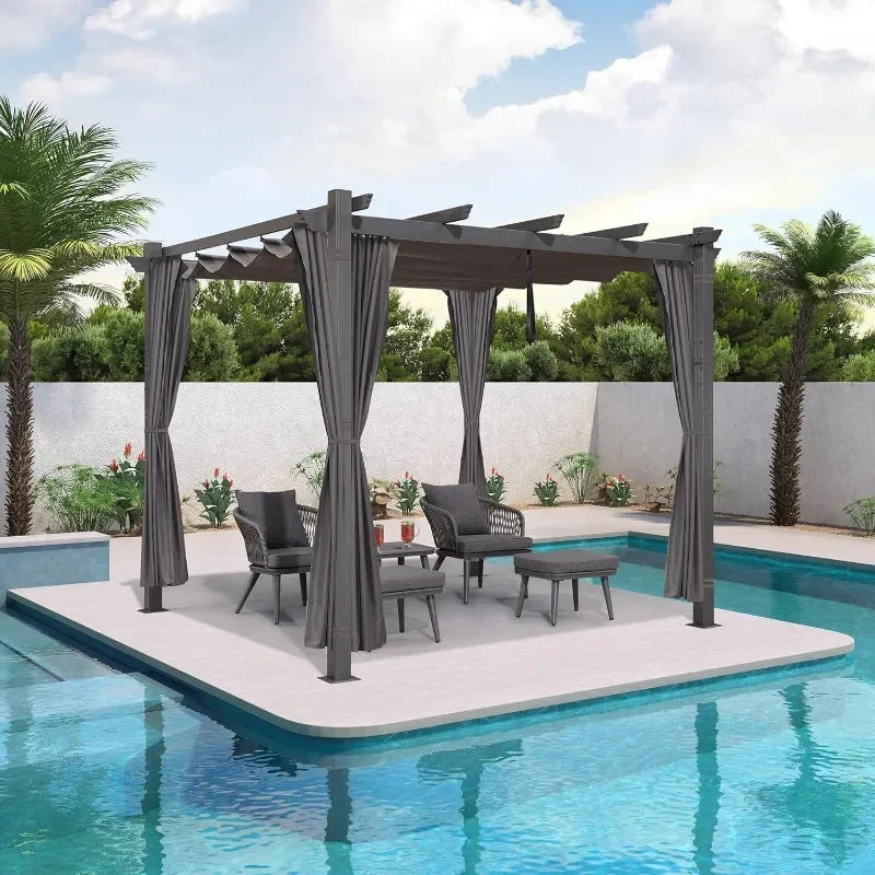 PURPLE LEAF 10' X 13' Outdoor Retractable Pergola with Sun Shade Canopy Patio Metal Shelter for Garden Porch Beach Pavilion