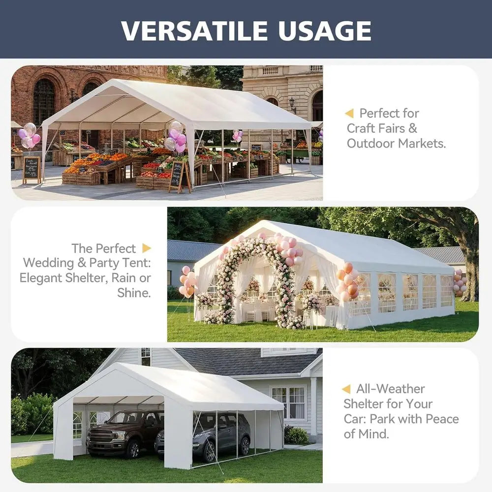 Party Tent 16x32 Heavy Duty, Waterproo Outdoor Event Tent with Removable Sidewalls & Roll-Up Door, Portable Carport or Wedding,