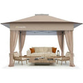 13x13 Outdoor Gazebos Clearance, Wheeled Cover Bag, Patio & Garden Shelter Tent, Khaki