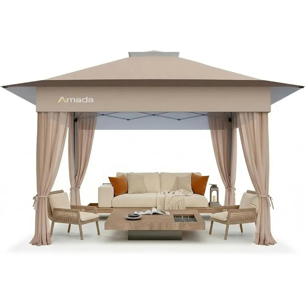 13x13 Outdoor Gazebos Clearance, Wheeled Cover Bag, Patio & Garden Shelter Tent, Khaki