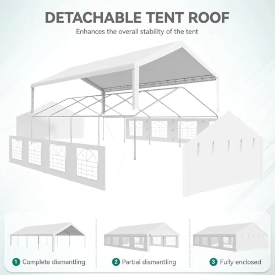 20x30FT Heavy Duty Outdoor Wedding Party Tent Galvanized Steel Frame, White Roof, Removable PVC Sidewalls, 2 Storage Bags