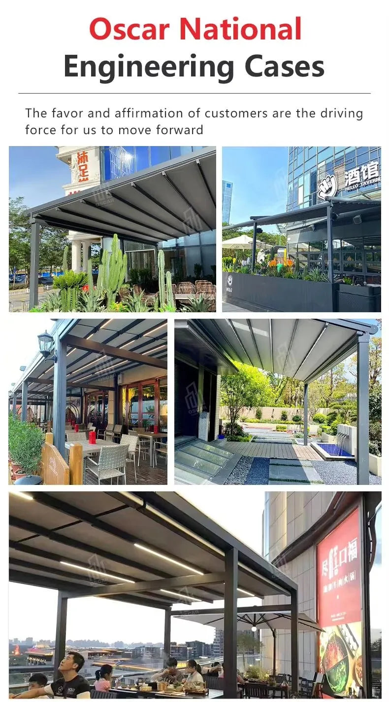Outdoor Foldable Automatically Retractable Roof Awning for Restaurant Patio Garden Courtyard Retractable Canopy Pergola