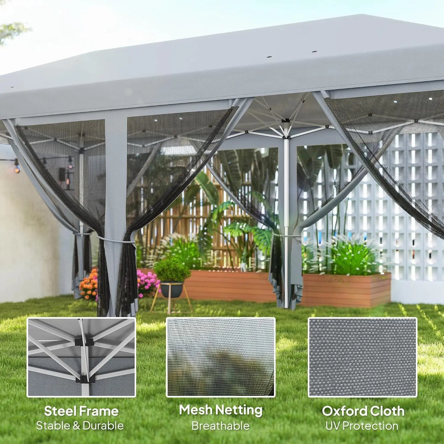 10x20 Pop Up Canopy Tent with Netting Heavy Duty Instant Sun Shelter for Outdoor Garden Patio Parties Carry Bag, Custom