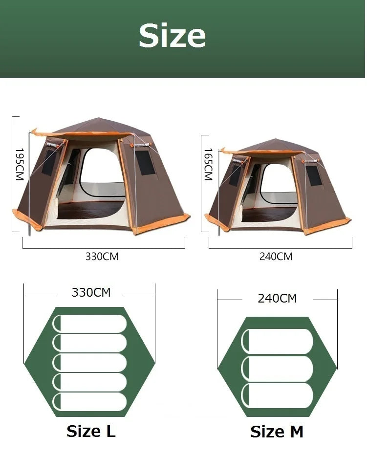 Automatic Camping Tent Outdoor Waterproof Anti-UV Hexagonal Big Tent Aluminum Pole Garden Pergola Awning Family Tent 4-6 Persons