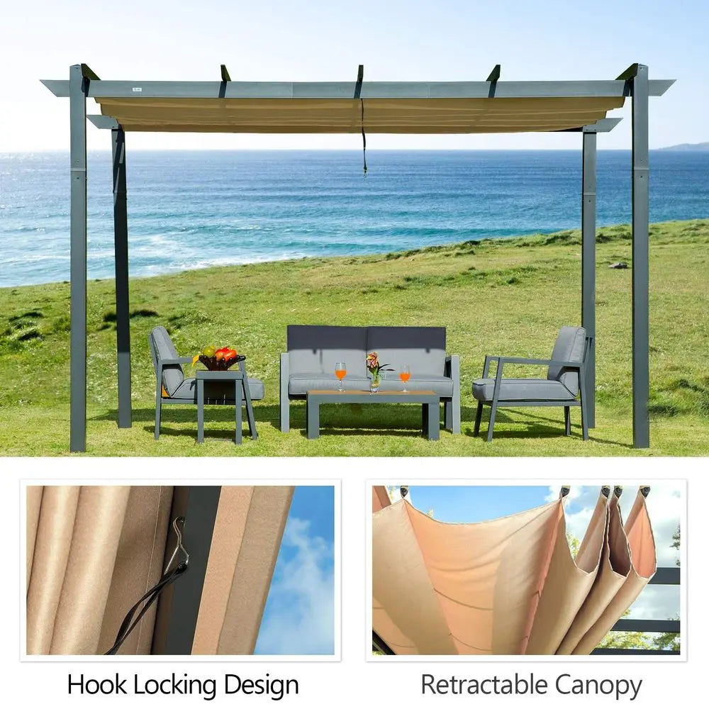10 X 13 Outdoor Retractable Pergola with WeatherResistant Canopy Aluminum Garden Pergola Patio Grill Gazebo for Courtyard