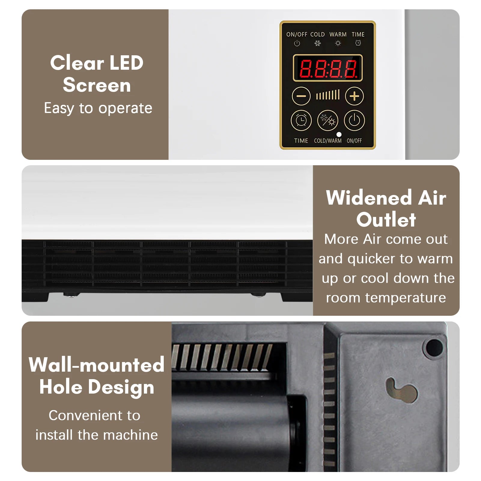 Cold and Warm Dual Purpose Air Conditioner Heater and fan Combo Wall Mounted Desktop 2in1 Fan Timing Function Heating and Cool