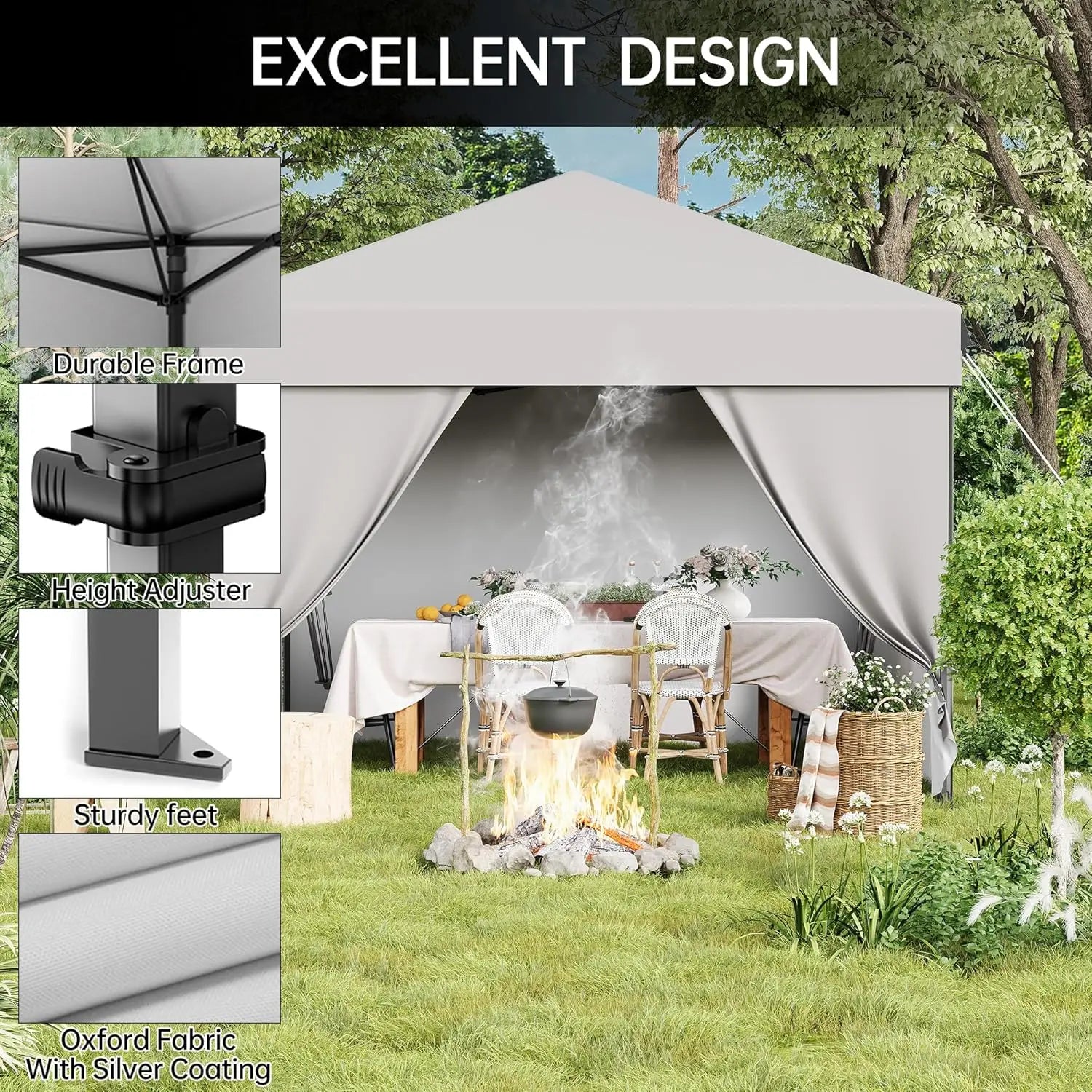 10x10 FT Pop Up Canopy Tent with Sidewalls, Heavy Duty Commercial Instant Shelter, Adjustable Waterproof Outdoor Gazebo with Carry Bag for Events, Parties, Markets