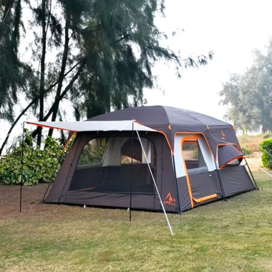 Extra Large Tent 12 PersonFamily Cabin Tents 2 Bay-Windows 2 Rooms and 3 Doors 3 Windows with Mesh Waterproof Straight Wall Dou