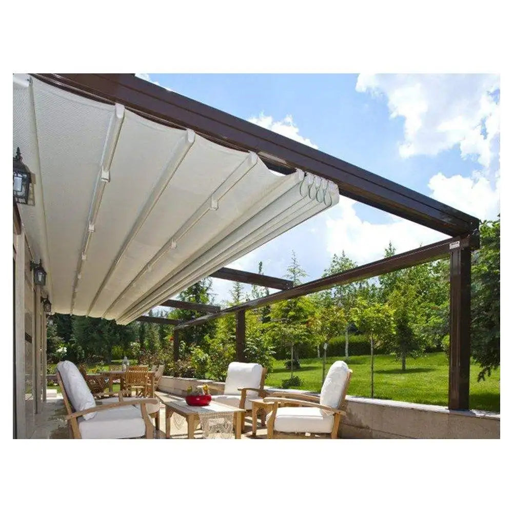 Any Size Custom Wholesale Premium PVC Fabric Cover Motorized Gazebo Auto Retractable Waterproof Outdoor Patio Canopy
