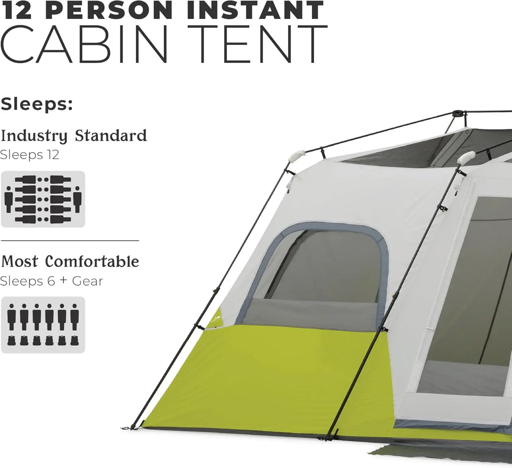 CORE Instant Cabin Tents | 6 Person / 9 Person / 10 Person / 12 Person Family Cabin Multi Room Pop Up Tents Car Camping