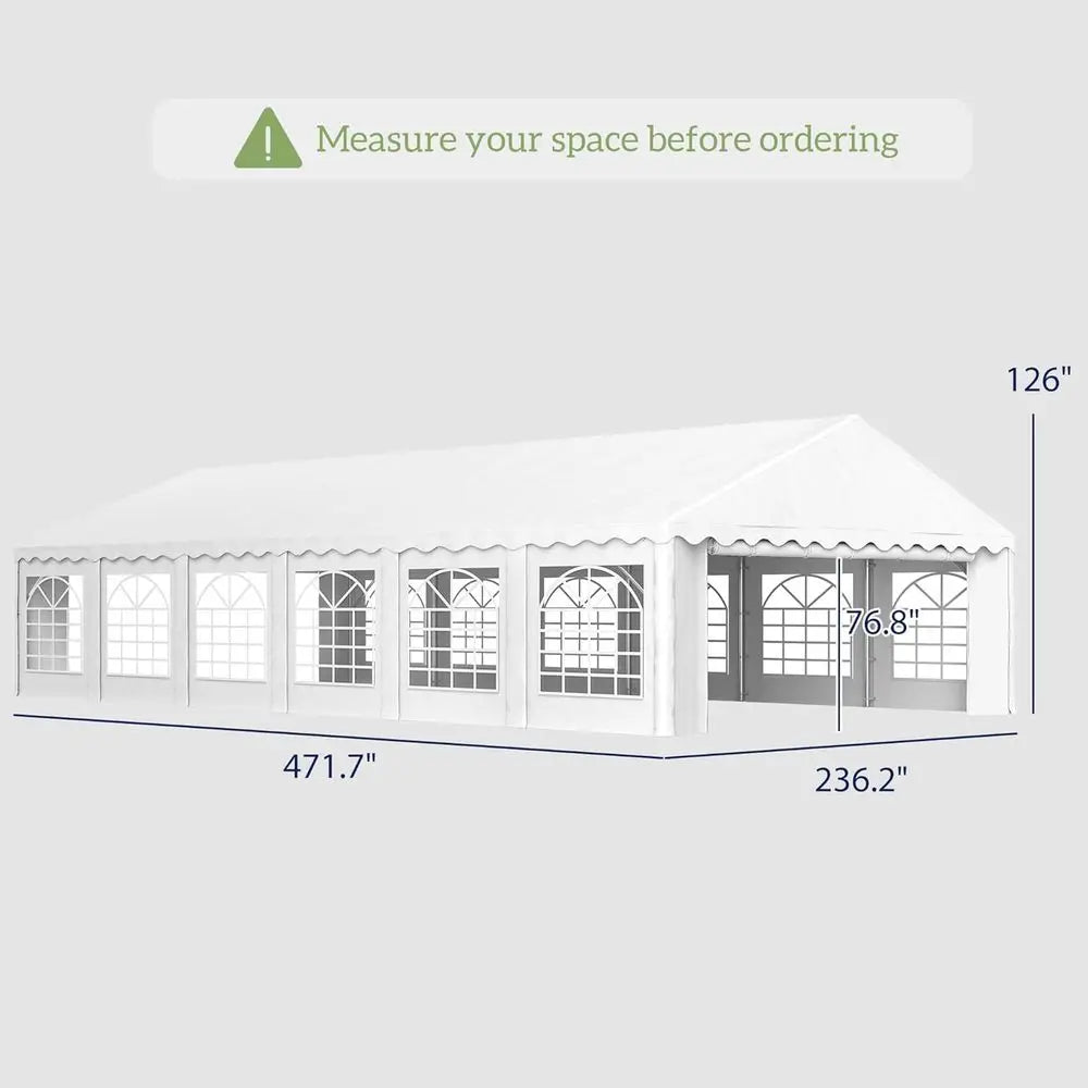 Large 20x40 Outdoor Heavy Duty Party Tent with Removable Sides, 12 Windows, 2 Doors, Ideal for Events, Weddings, and BBQs, White