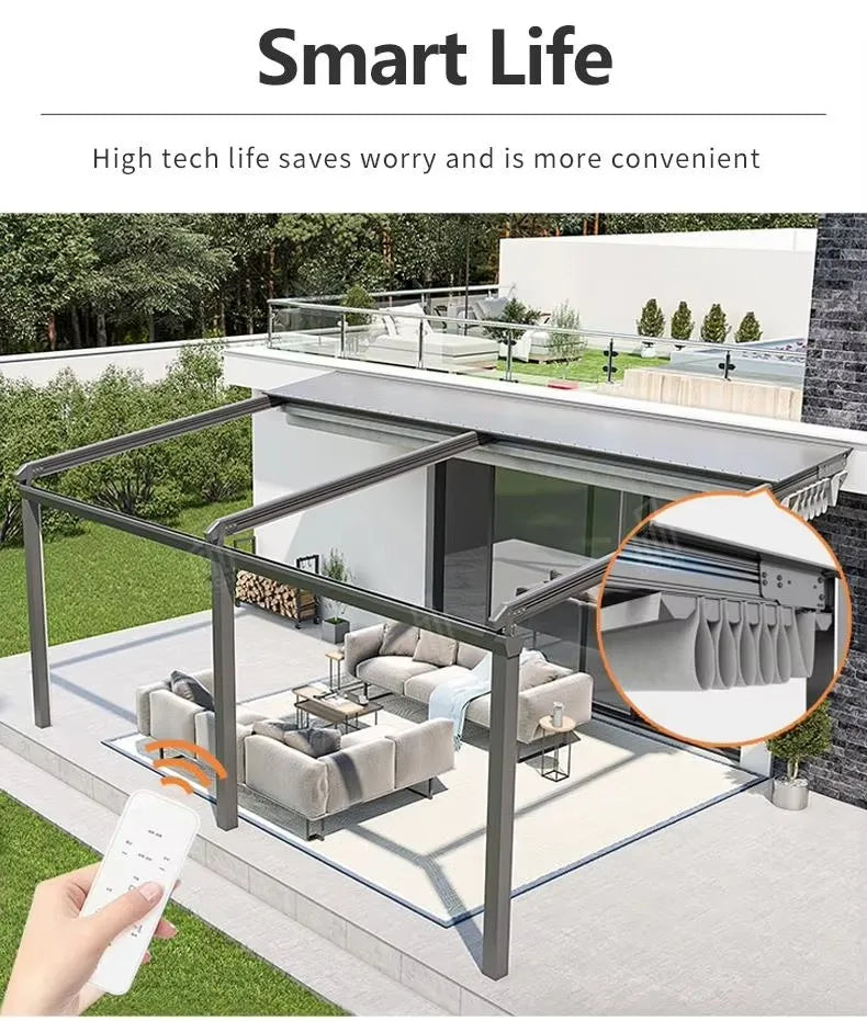 Motorised Retractable Gazebo with Easy Installation and Stylish Design similar to Canopy and Awning for Patio Garden Balcony Mot
