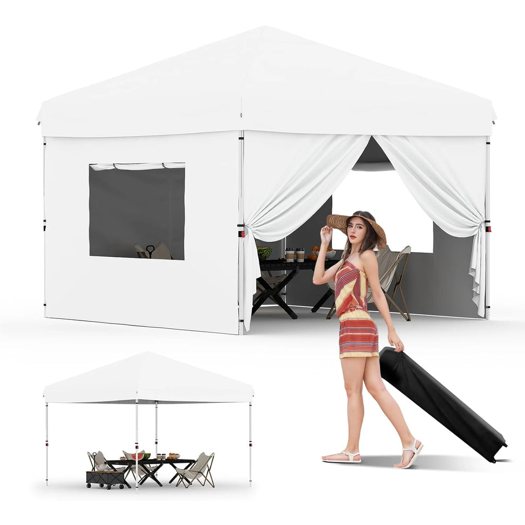 10x10 FT Pop Up Canopy Tent with Sidewalls, Heavy Duty Commercial Instant Shelter, Adjustable Waterproof Outdoor Gazebo with Carry Bag for Events, Parties, Markets