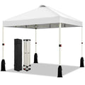 Outdoor event canopy tent: white polyester, 10x10 ft, 1-button push setup, adjustable height, portable roller bag 4 weight bags