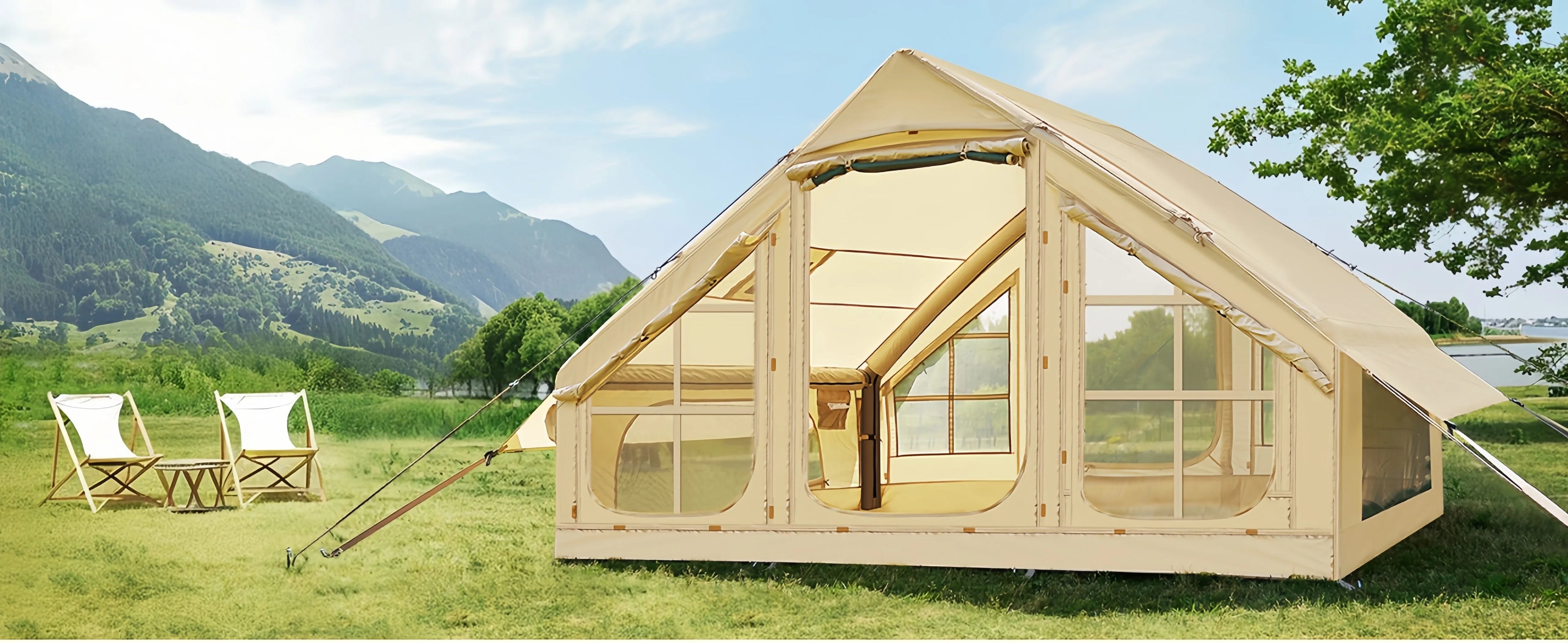 Portable Outdoor Waterproof Four Seasons Family Camping Tent 8-10 People Oxford Fabric Fashion Rooftop Travel Inflatable Triple