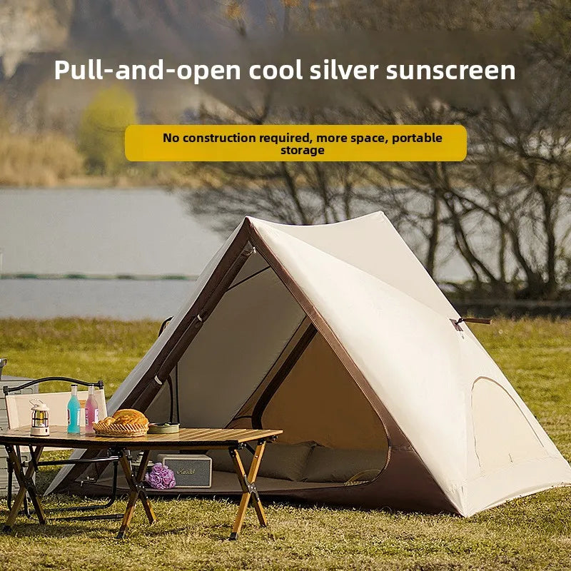 Portable Automatic Pop Up Triangle Beach Tent, UV Protection Outdoor Quick Open Sun Shelter for Camping, Beach and Daily Leisure