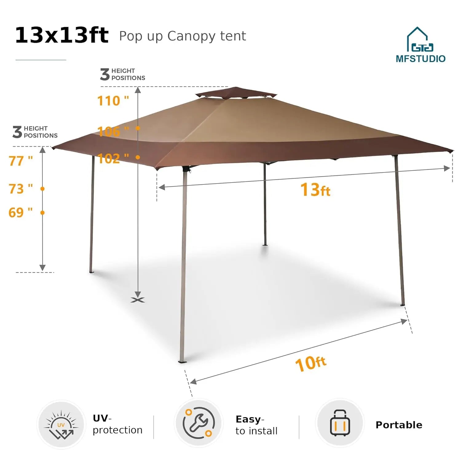 13x13 Pop Up Canopy Tent, Gazebo Shelter Sun Shade Canopies Patio Portable Popup Tents Outdoor, Customized