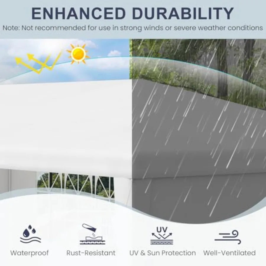 10x30 Party Tent with Sidewalls for Wedding, Party, Event Backyard Heavy Duty Waterproof PE Canopy, White, Steel Frame, 6 Remov