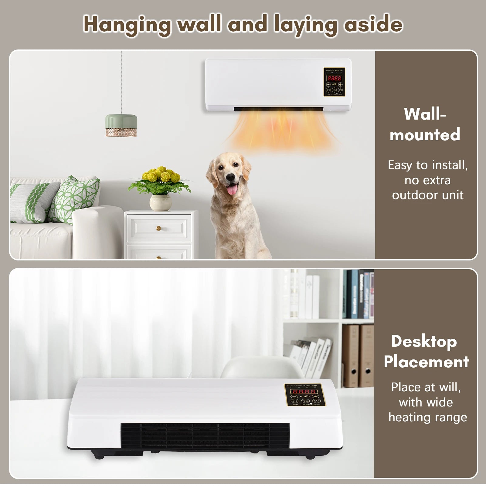 Cold and Warm Dual Purpose Air Conditioner Heater and fan Combo Wall Mounted Desktop 2in1 Fan Timing Function Heating and Cool