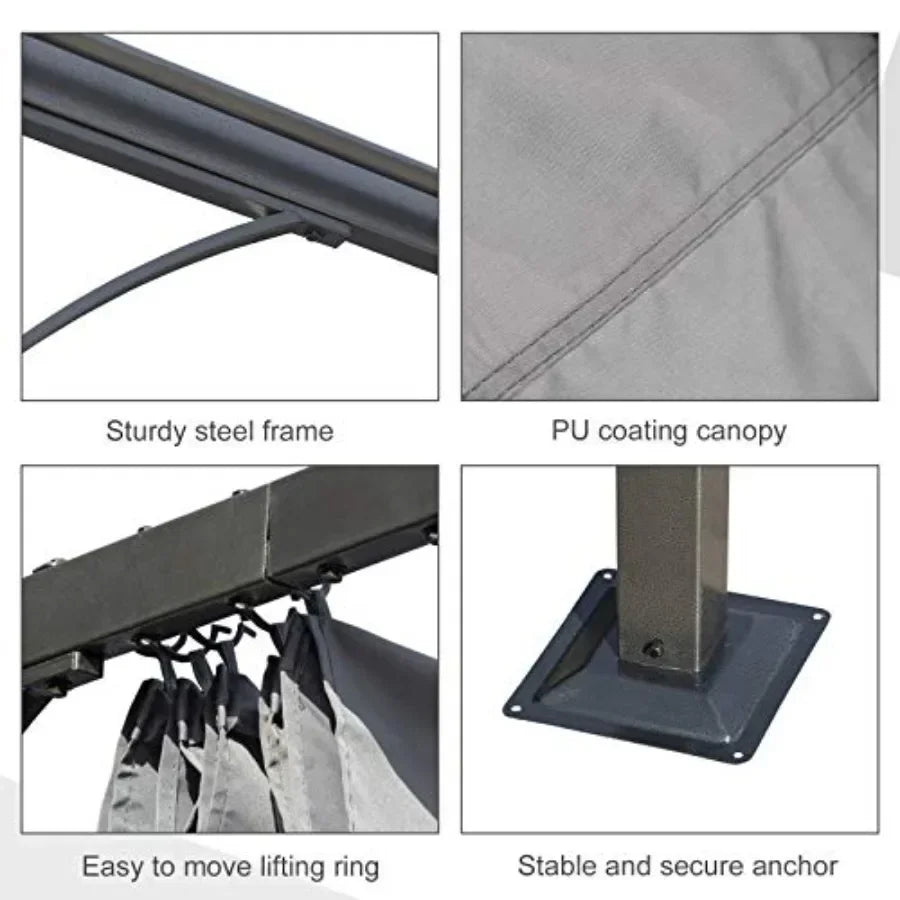 10' x 10' Outdoor Retractable Pergola  Metal Patio Shade Shelter for Backyard Porch Party Garden Grill Gazebo Gray