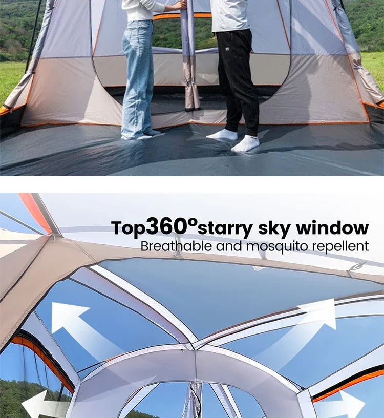 Outdoor Camping Family Tent 3-12 Person Double Layers Oversize 2 Rooms Thickened Rainproof Outdoor Family Camp Tour Equipment