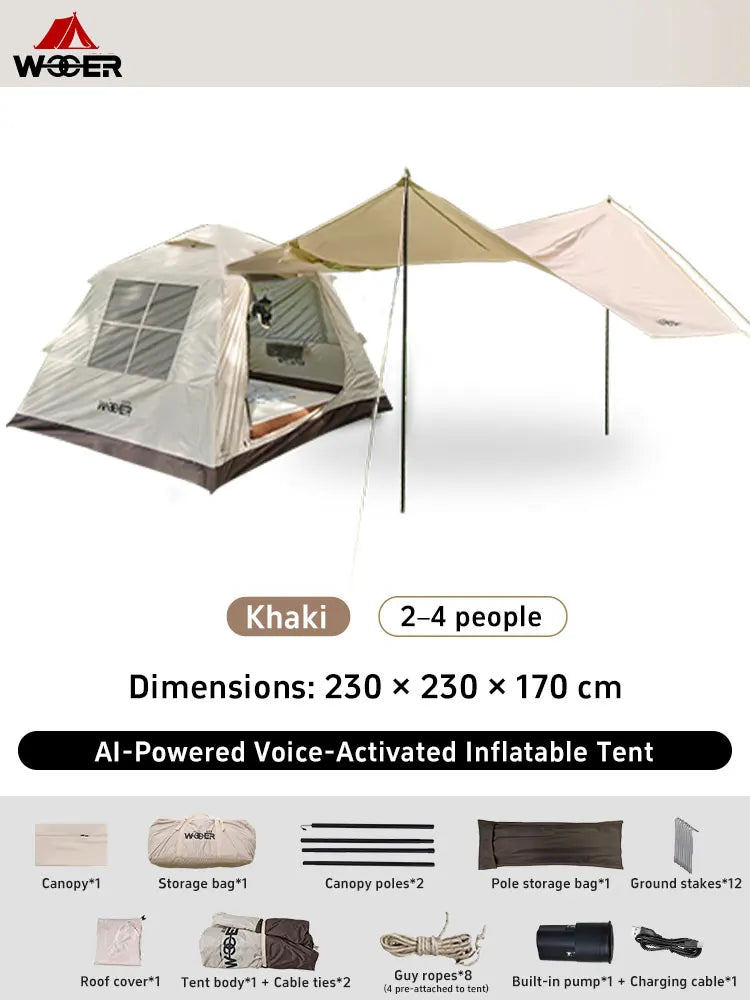 Outdoor Park Camping Glamping Tent Multi-person 4-5 People Tent Hiking Mountain Hiker Inflatable Tent Portable Rainproof Tent