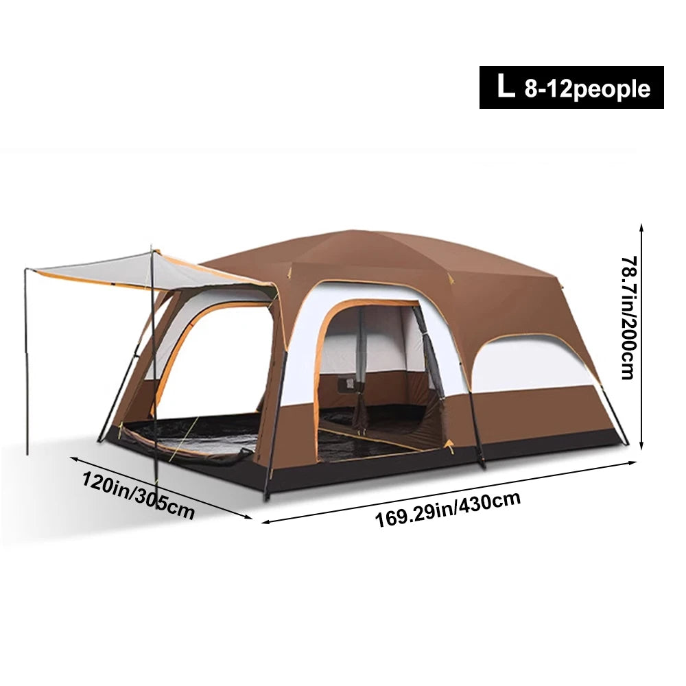 4-12 Person Camping Tent Family Waterproof Sunproof 210D Oxford Windproof 2 Room Tent 4 Season Outdoor Backpacking Equipment