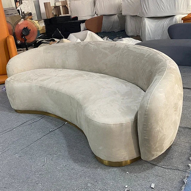 Modern Living Room Sofa Set Soft Velvet Curved Sofa With Brushed Gold Metal Base