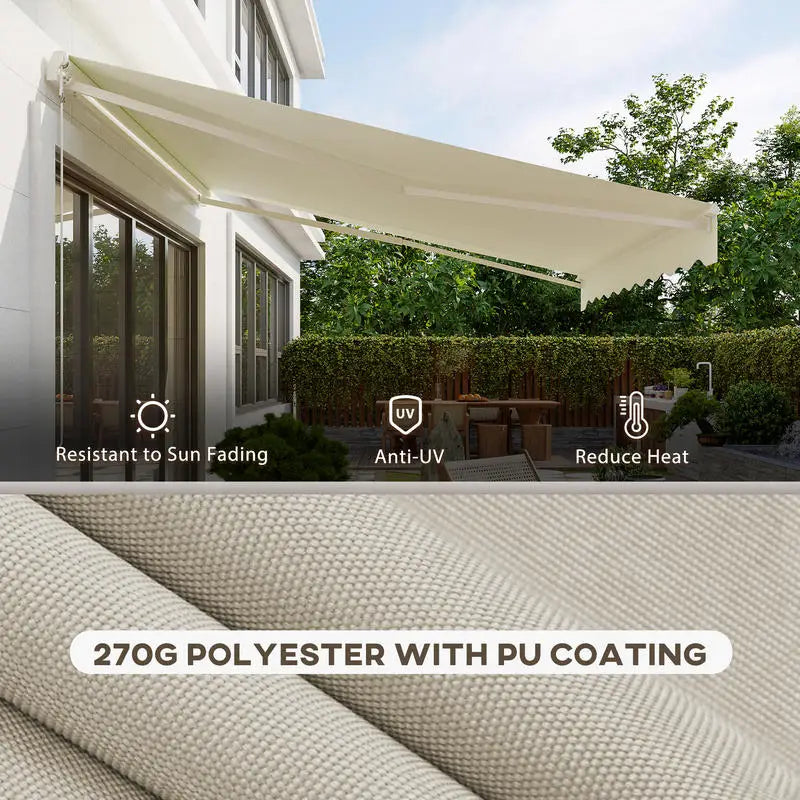 12' x 10' Electric Awning, Retractable Awning, UV Protection Sun Shade Shelter with Remote Controller and Manual Crank Handle for Deck, Balcony, Yard, Cream White