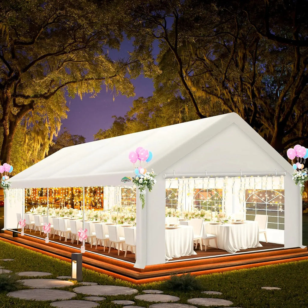 20x30 FT Party Tent Heavy Duty, Large Outdoor Event Tents for Parties with 8 Sidewalls & Built-in Sandbags,Waterproof, Custom