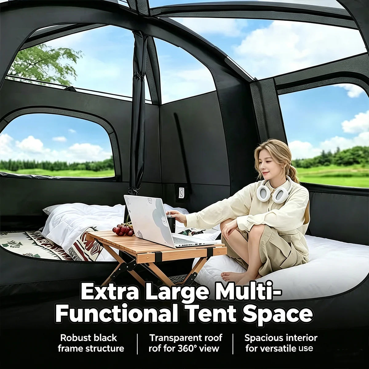 4/8/12-Person Outdoor Camping Tent with Extendable Canopy: Mosquito-proof, waterproof, and UV-resistant; well-ventilated and breathable to prevent stuffiness; quick to set up and easy to pack away; suitable for all seasons an