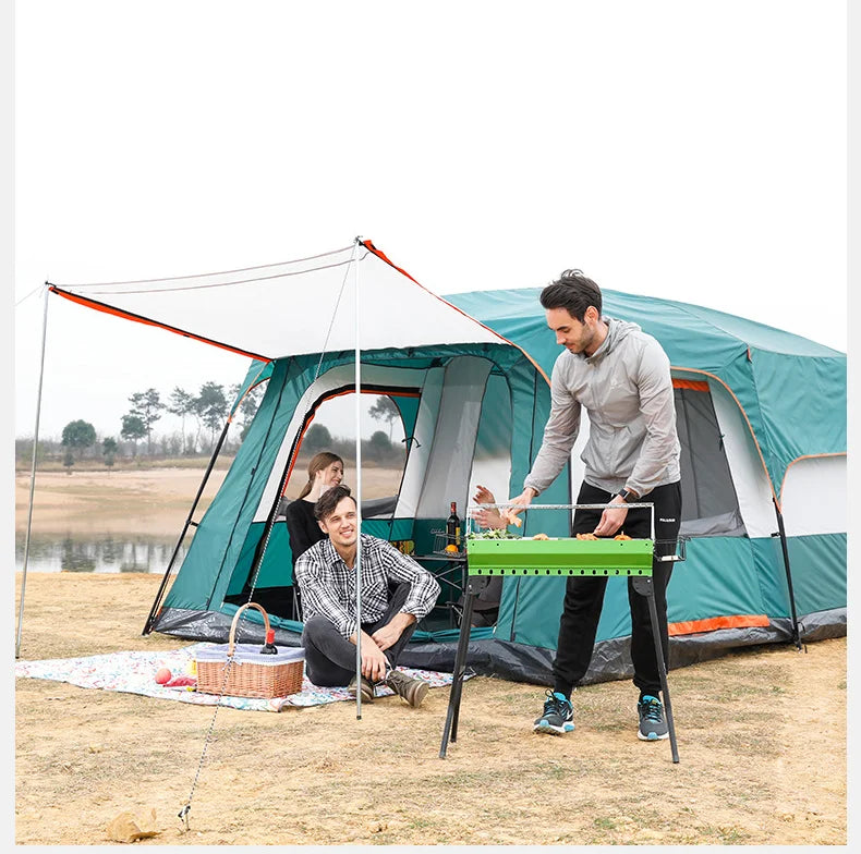 OEM Custom Two Rooms One Hall Straight Wall Large Glamping Camping Tents 8 10 12 Persons Waterproof Outdoor Family