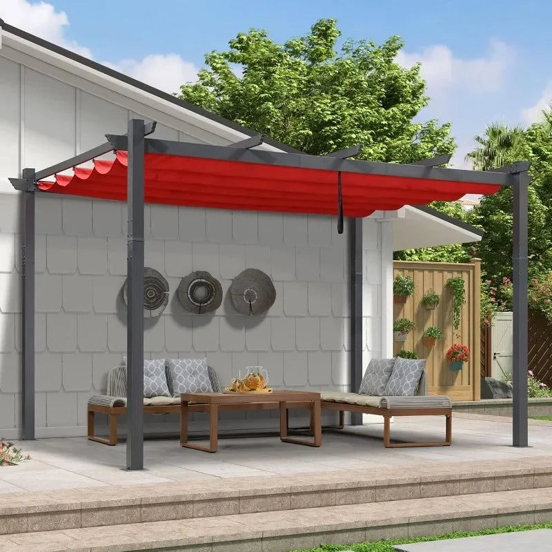 PURPLE LEAF 10' X 13' Outdoor Retractable Pergola with Sun Shade Canopy Patio Metal Shelter for Garden Porch Beach Pavilion