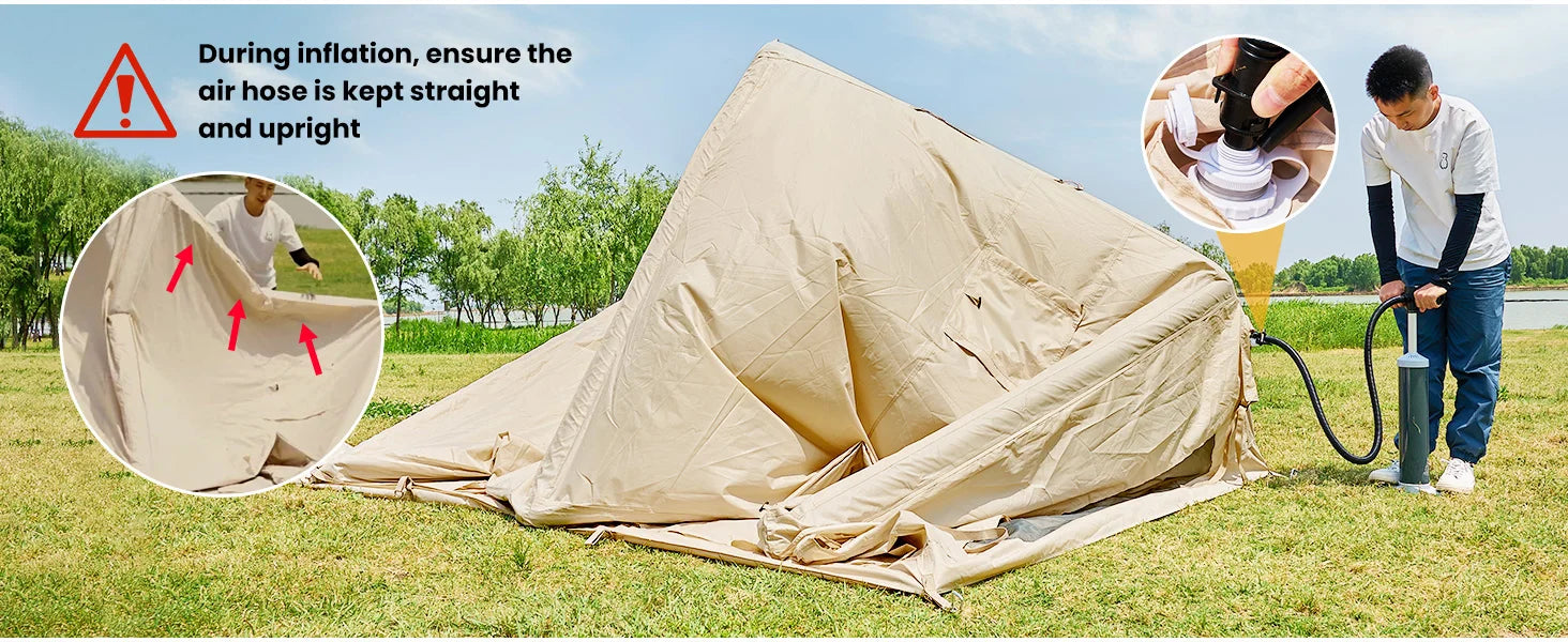 Portable Outdoor Waterproof Four Seasons Family Camping Tent 8-10 People Oxford Fabric Fashion Rooftop Travel Inflatable Triple