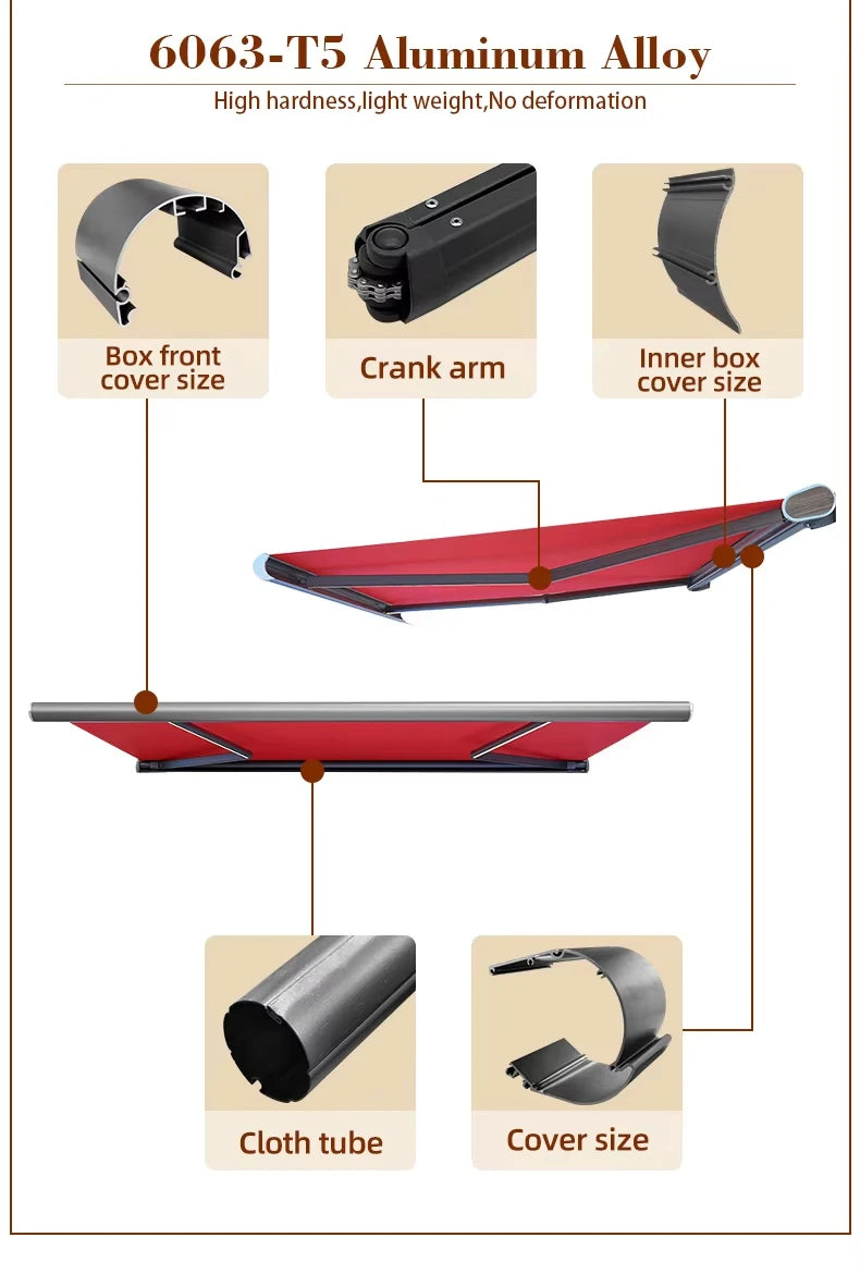 Modern outdoor retractable aluminum patio awning, awning can be customized in style,