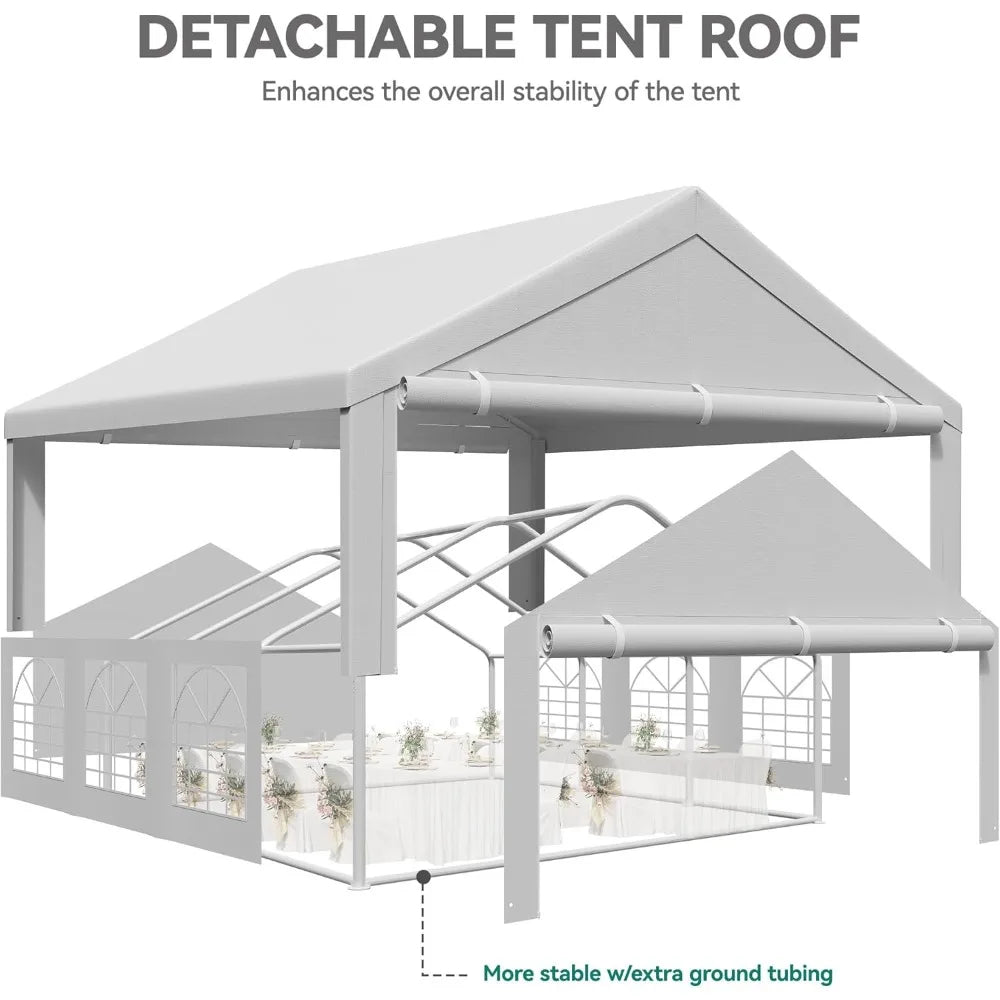 20x20FT Heavy Duty Party Tent Wedding Event Shelters Outdoor Upgraded Galvanized Canopy with Large White Roof, Removable PVC Si
