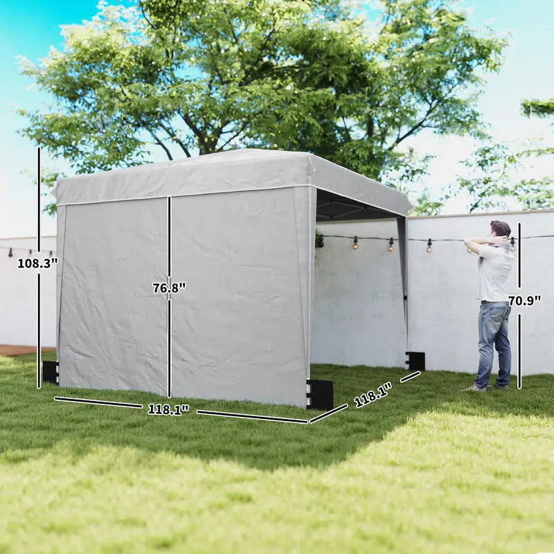 10 x 10 ft Pop Up Canopy Tent with Sidewalls, UPF50+ Outdoor Portable Instant Canopy Shelter with Carry Bag, Light Gray