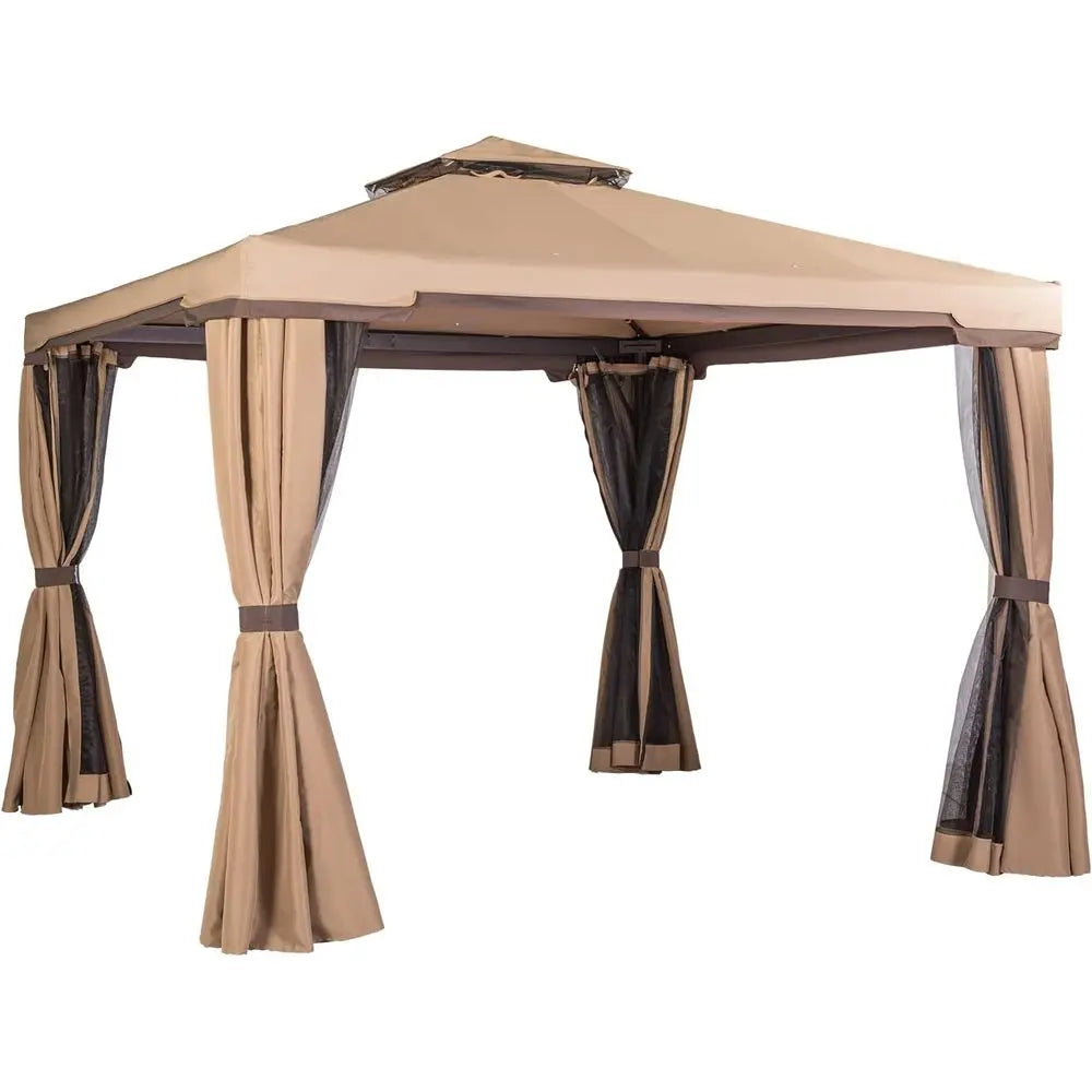 10x10 Outdoor Patio Gazebo with Mosquito Net and Double Top for Weddings and Events