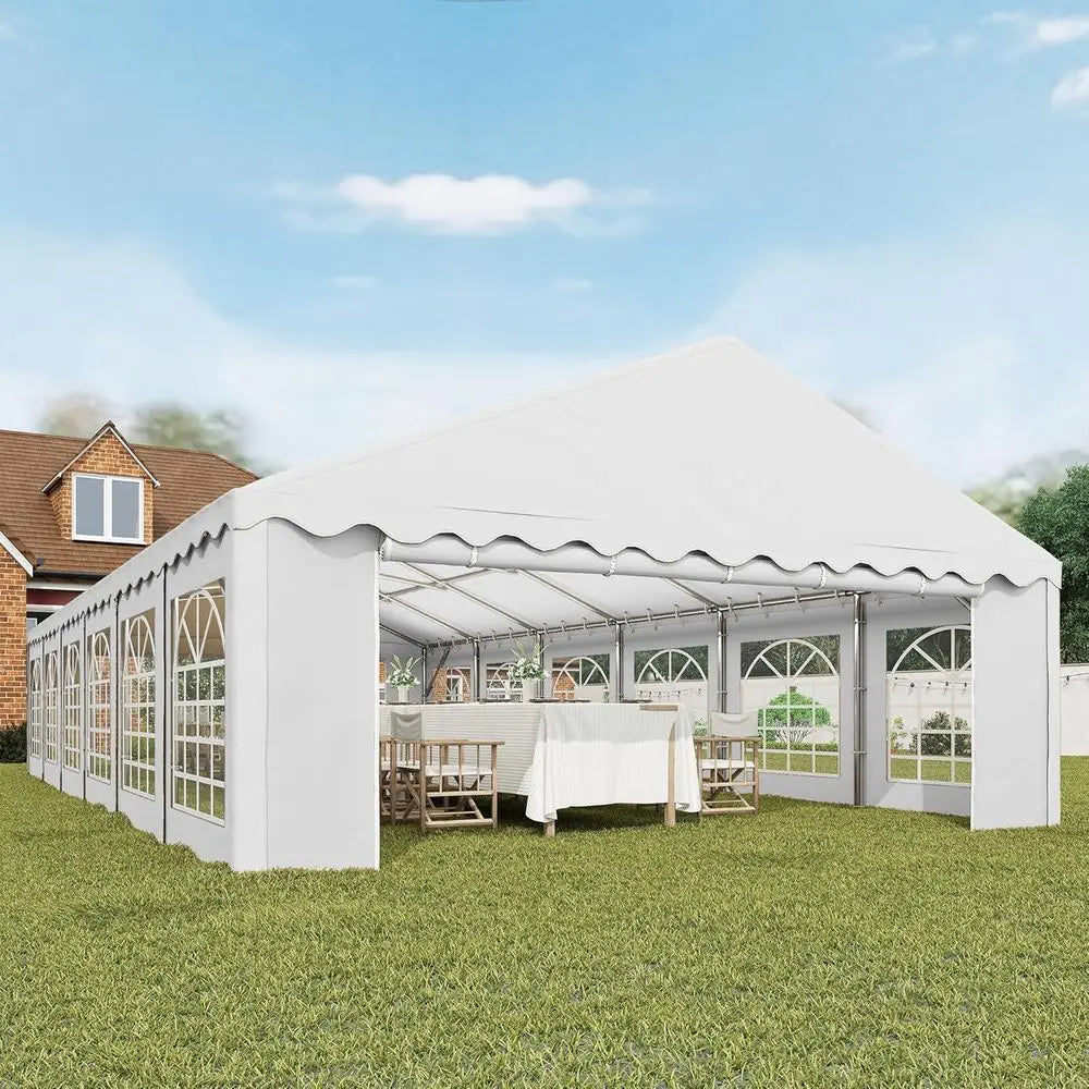 Large 20x40 Outdoor Heavy Duty Party Tent with Removable Sides, 12 Windows, 2 Doors, Ideal for Events, Weddings, and BBQs, White
