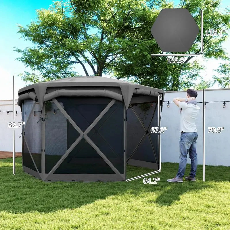 Outsunny 11 x 11ft Pop Up Gazebo Screen Tent with Removable Roof Cover, Roll-up Wind Panels for Camping, Backyard, Dark Gray