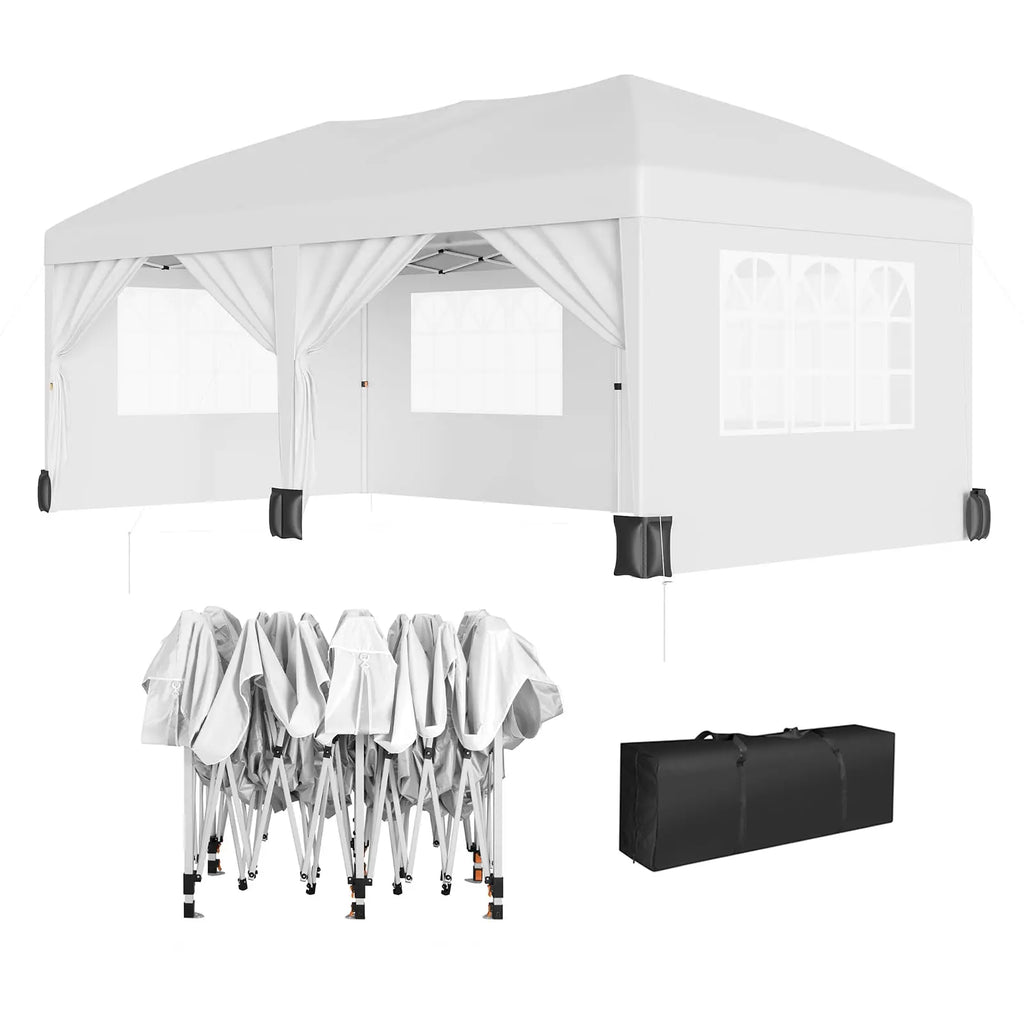 Tonnelle escamotable 10x20 robuste de qualité commerciale, tente instantanée avec 6 parois latérales, résistante aux intempéries, imperméable, pour mariages et fêtes en extérieur, installation facile, idéale pour la