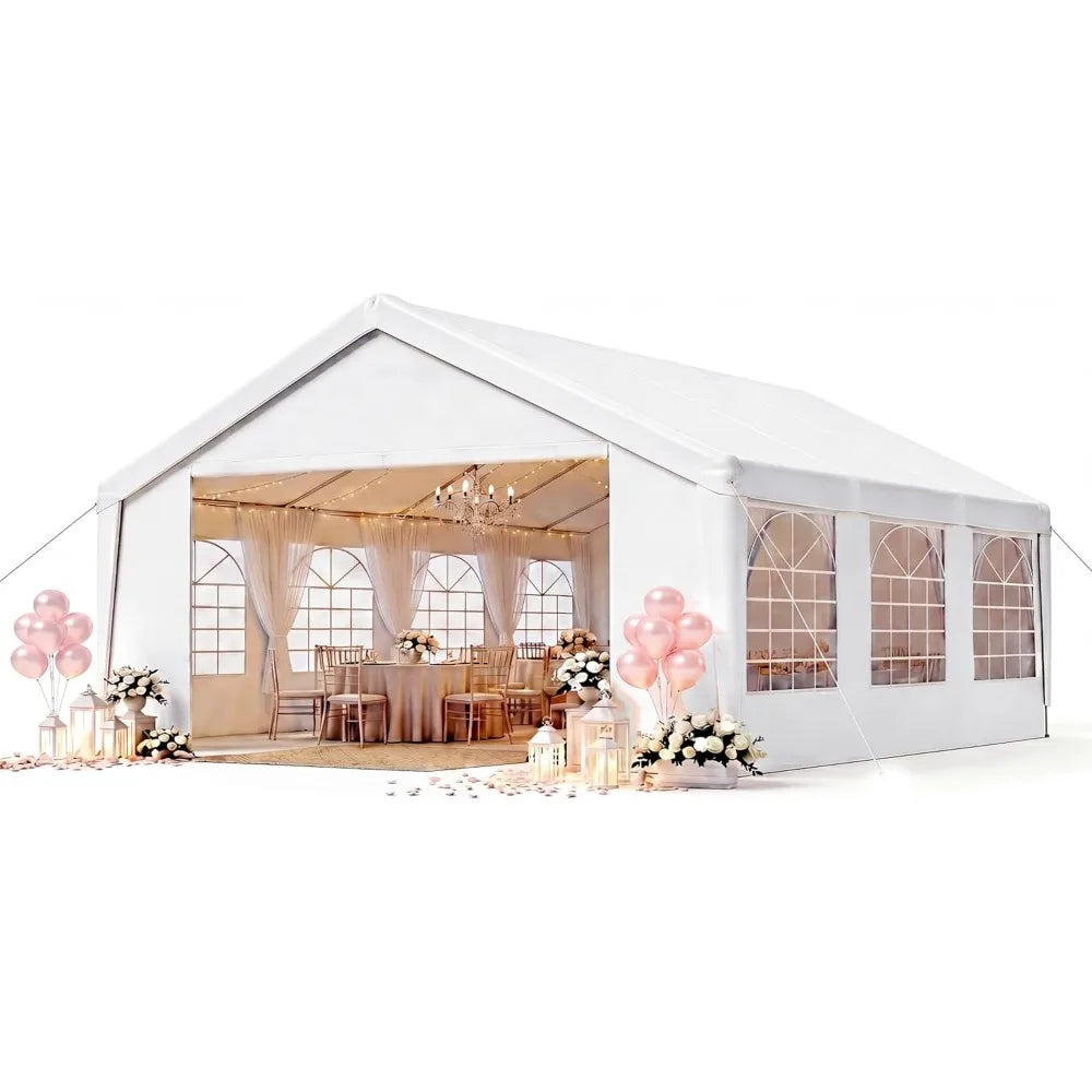 Aoxun 20x40 Party Tent,Waterproof Canopy with Removable Sidewalls & Roll-up Door,Steel Frame for Wedding BBQ Camping,White