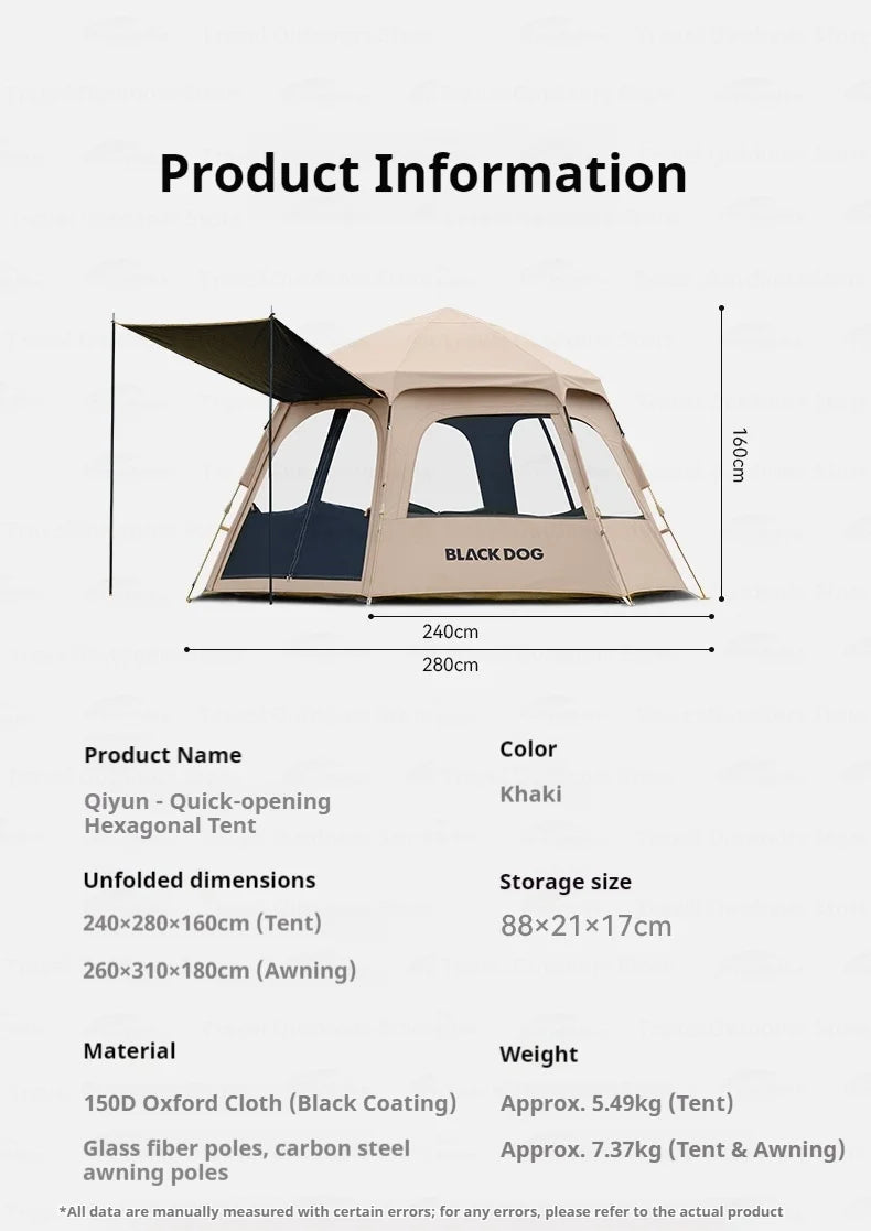 Naturehike BLACKDOG Qiyun 3-Speed Hexagonal Tent Sunscreen Stable Cooling Sensation Strong Wind Resistant Fiber Support With 360
