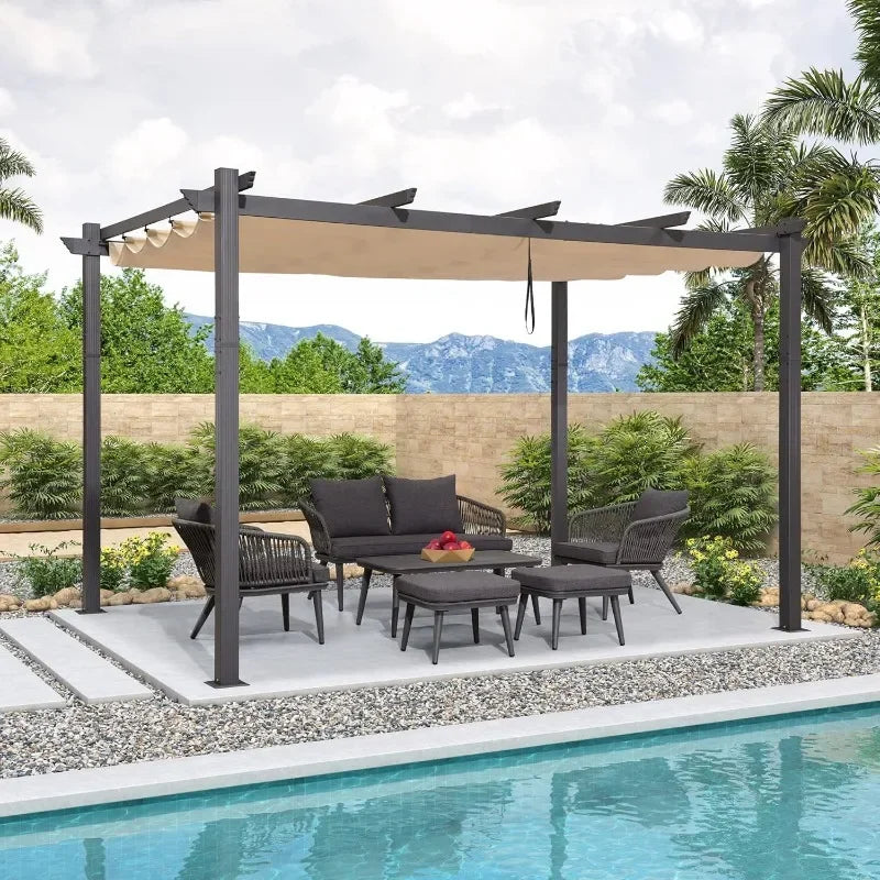 PURPLE LEAF 10' X 13' Outdoor Retractable Pergola with Sun Shade Canopy Patio Metal Shelter for Garden Porch Beach Pavilion