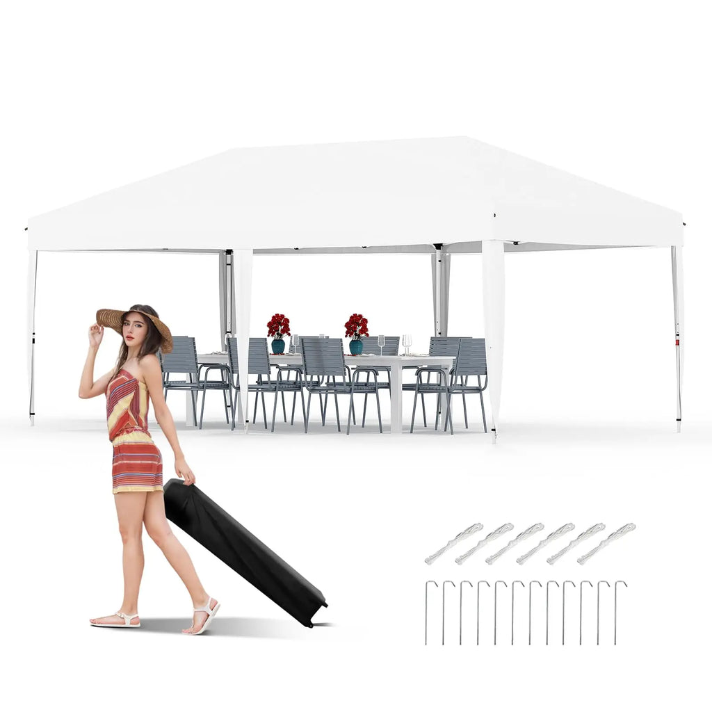 10x20 Pop Up Canopy with 6 Sidewalls, Beach Ten with One Push Setup, Heavy Duty Outdoor Instant Canopy Tent with Portable Roller Bag, Silver Coated Top, 3 Adjustable Height, Sandbags, White
